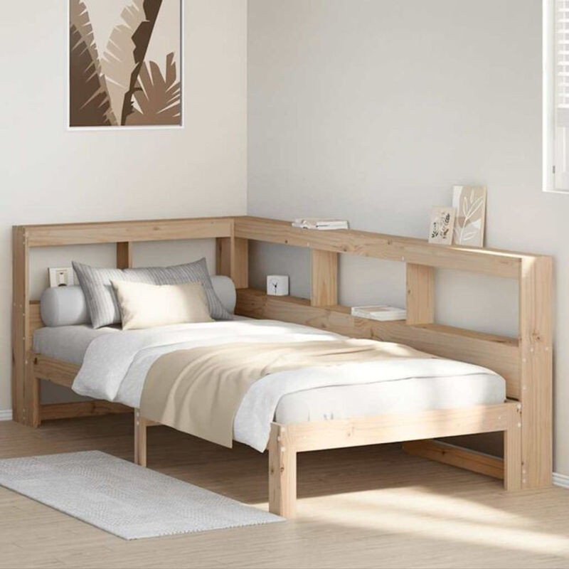 Massivholzbett Vidaxl aus Kiefer mit Regal in Braun und Natur, Skandinavisch, B/T/H: 90 x 190 x 80 cm - Bild 1