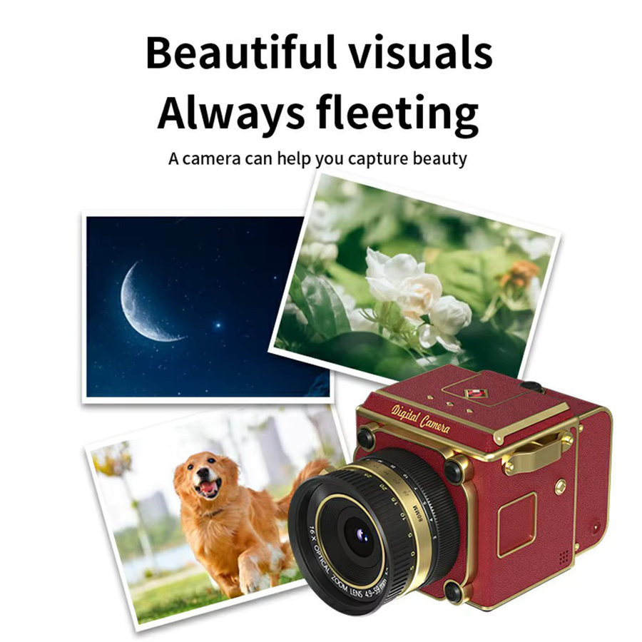 AMORUS Vintage Digitalkamera 64MP mit 2.7K HD-Video, 16-fach Zoom und Autofokus, Retro Point-and-Shoot Kompaktkamera mit 2,0 Zoll Display in Weiß oder Rot - Bild 6
