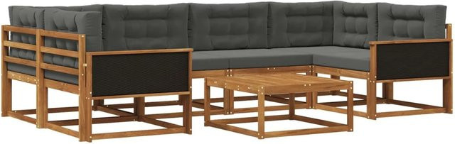 vidaXL Outdoor-Sofagarnitur L-Form aus Akazienholz mit 7 Kissen in Anthrazit und Natur - Bild 1