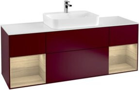 V&B Waschtischunterschrank Finion in Weiß glänzend mit LED-Beleuchtung und offenem Regal, Wandmontage, B/T/H: 160 x 60 x 50,1 cm - Bild 1