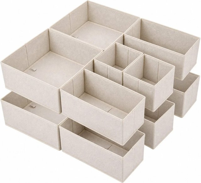 Sekey Aufbewahrungsboxen aus Vliesstoff, 12er Set faltbare Stoffboxen Organizer in Beige, B/T/H: 28 x 28 x 13 cm - Bild 1