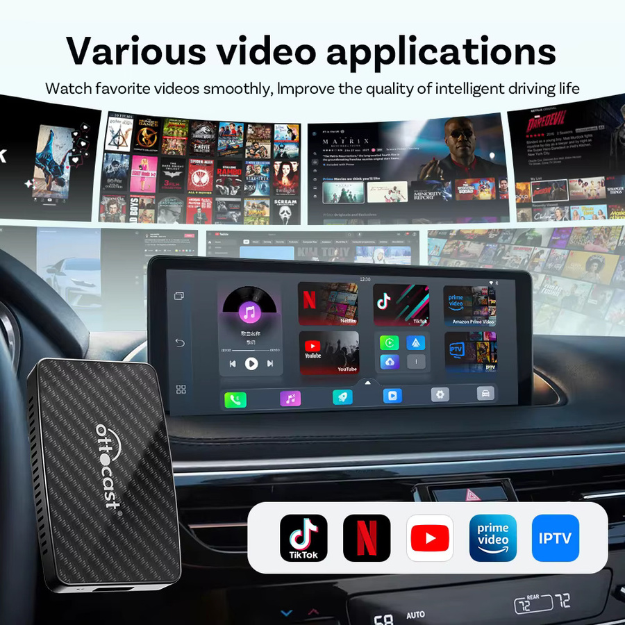 OTTOCAST Play2 Video Pro Carplay Ai Box Wireless Android Auto Adapter mit YouTube und Netflix in Schwarz - Bild 2