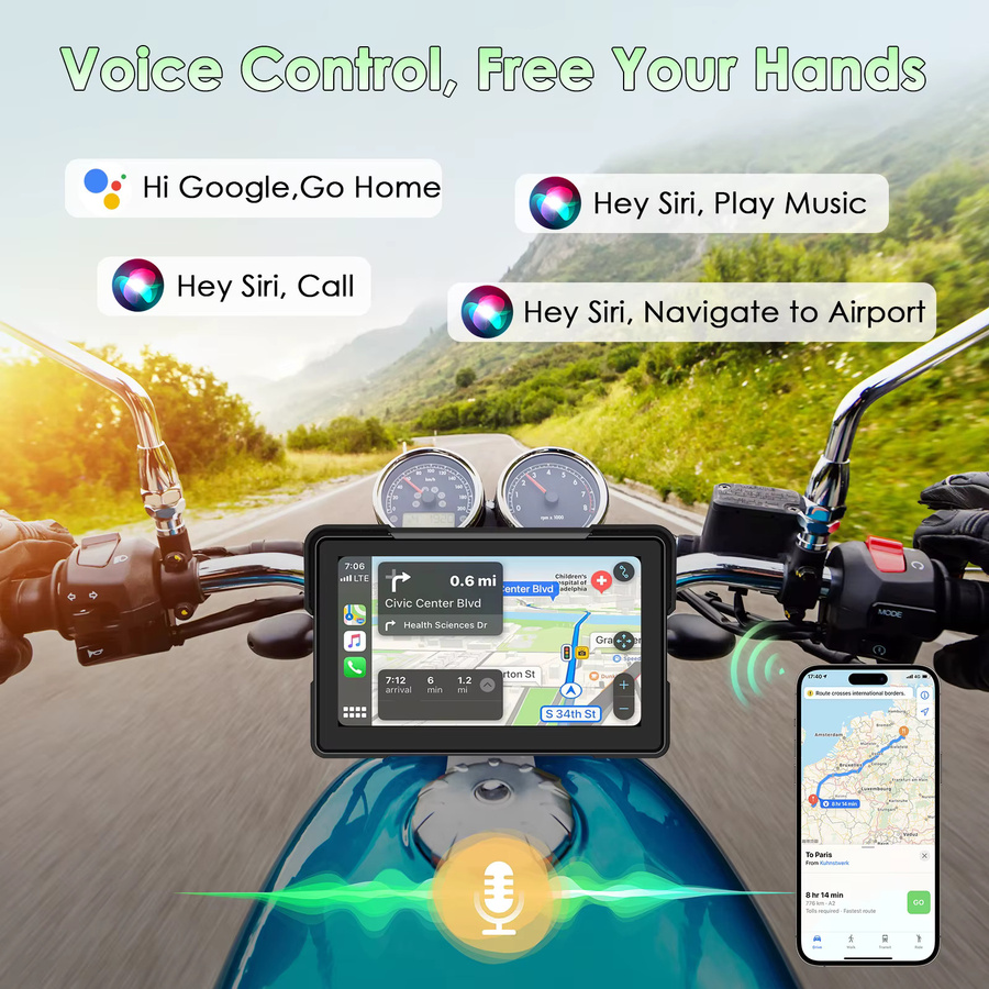 JMCQ 7 Zoll Motorrad CarPlay Bildschirm mit GPS und Dual Bluetooth für BMW R1200GS ADV, R1250GS ADV und S1000XR in Schwarz - Bild 5