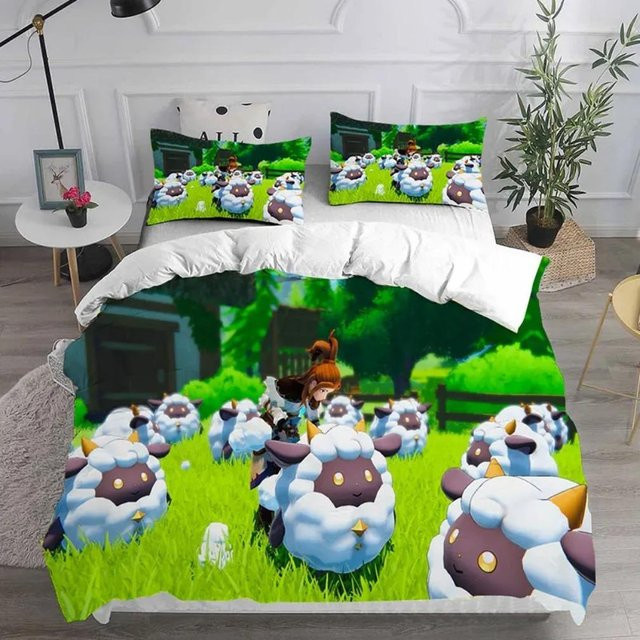 Palworld Bettwäsche Set mit 3D-Print-Design, 3-teilig aus Mikrofaser-Polyester, Mehrfarbig, B/H: 135 x 200 cm - Bild 1