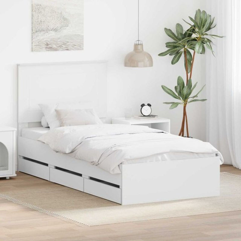 vidaXL Funktionsbett mit Schublade aus Holzwerkstoff in Weiß, B/T/H: 90 x 200 cm - Bild 1