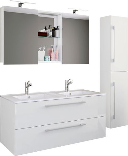 VCM Badmöbel-Set Budasi 4-teilig mit Doppelwaschbecken aus Keramik in Weiss - Bild 1