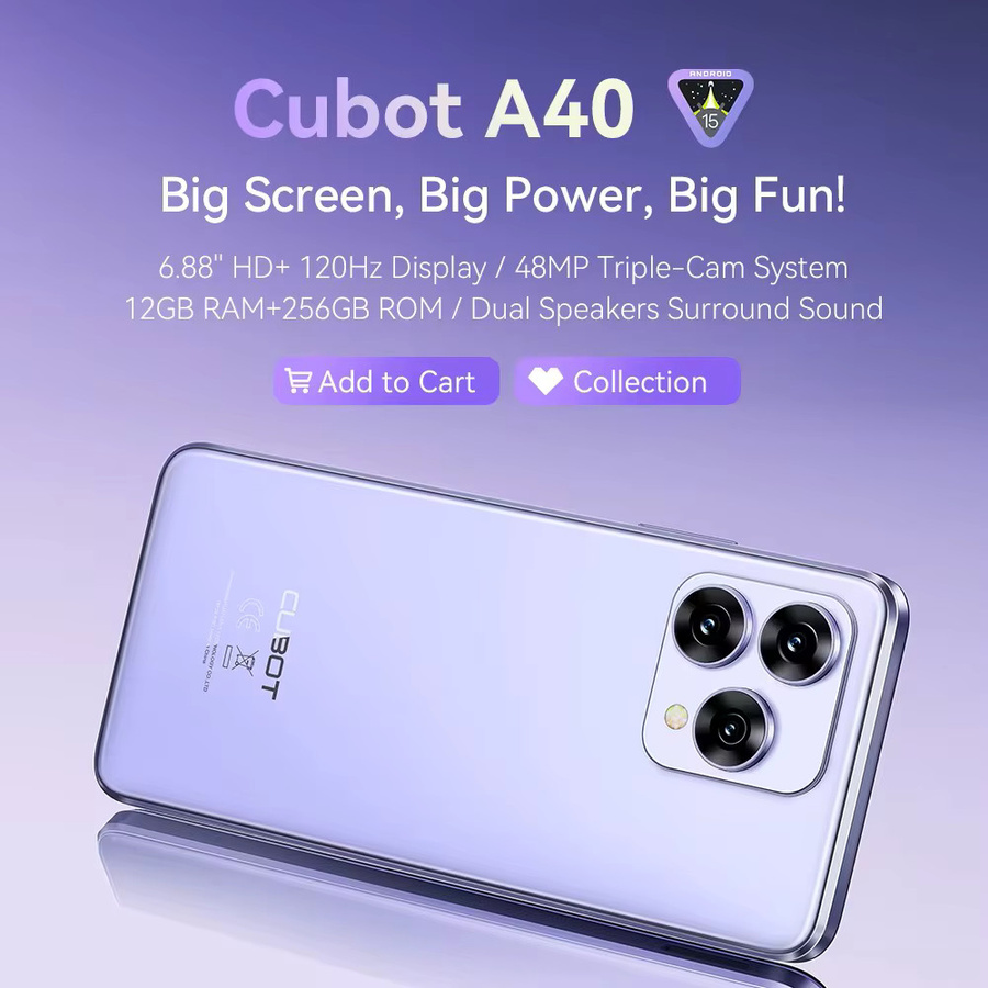 Cubot A40 Smartphone in Schwarz mit Android 15, 256 GB Speicher, 12 GB RAM, 6,88 Zoll 120Hz Display, 5100mAh Akku, NFC und 4G LTE - Bild 2