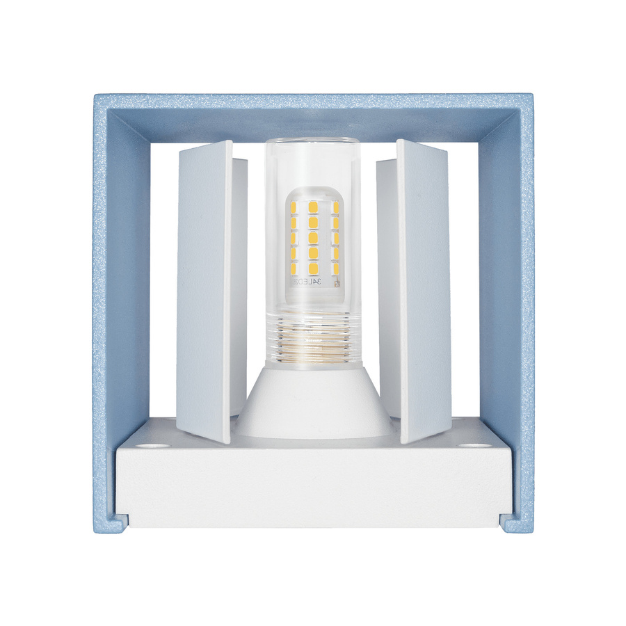 Luxvenum Wandleuchte CUBE in matt Azurblau, dimmbare LED Up & Down Wandlampe mit einstellbarer Abstrahlung, IP54 wetterfest aus Aluminium - Bild 1