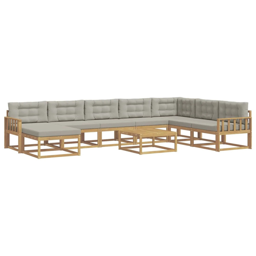 vidaXL Outdoor-Sofagarnitur aus massivem Akazienholz in L-Form, 9-teiliges Set in Weiß und Hellgrau mit UV-beständigen Polstern - Bild 2