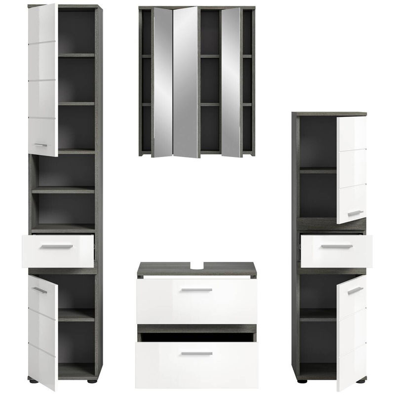 Badezimmer-Set BLAKE von xonox.home in Rauchsilber und Weiß, Hochglanz, B/H/T: 160 x 191 x 34 cm - Bild 2