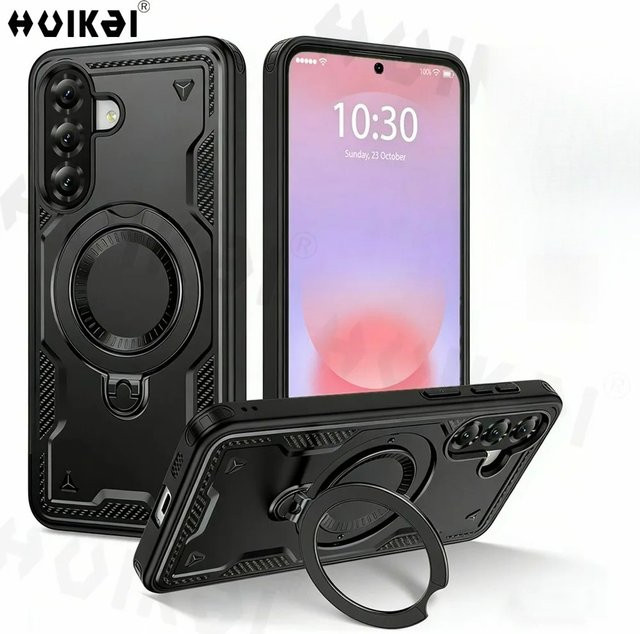 Samsung Galaxy A37 A57 Handyhülle mit 360-Grad-Schutz und drehbarem Ringständer in Schwarz - Bild 1