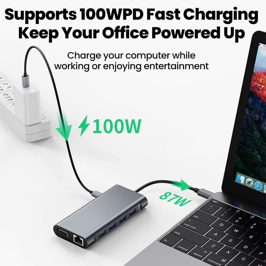 11 in 1 USB C Multiport Hub Adapter mit 4K HDMI, RJ45 Ethernet und SD/TF Kartenleser als Docking Station für deinen Laptop und PC - Bild 3
