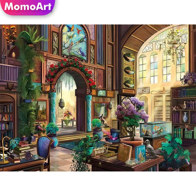 Momoart 5D DIY Diamant-Stickerei Landschaftshaus Mosaik-Bastelset als Wandkunstwerk in Multicolour, B/H: 30 x 20 cm - Bild 1