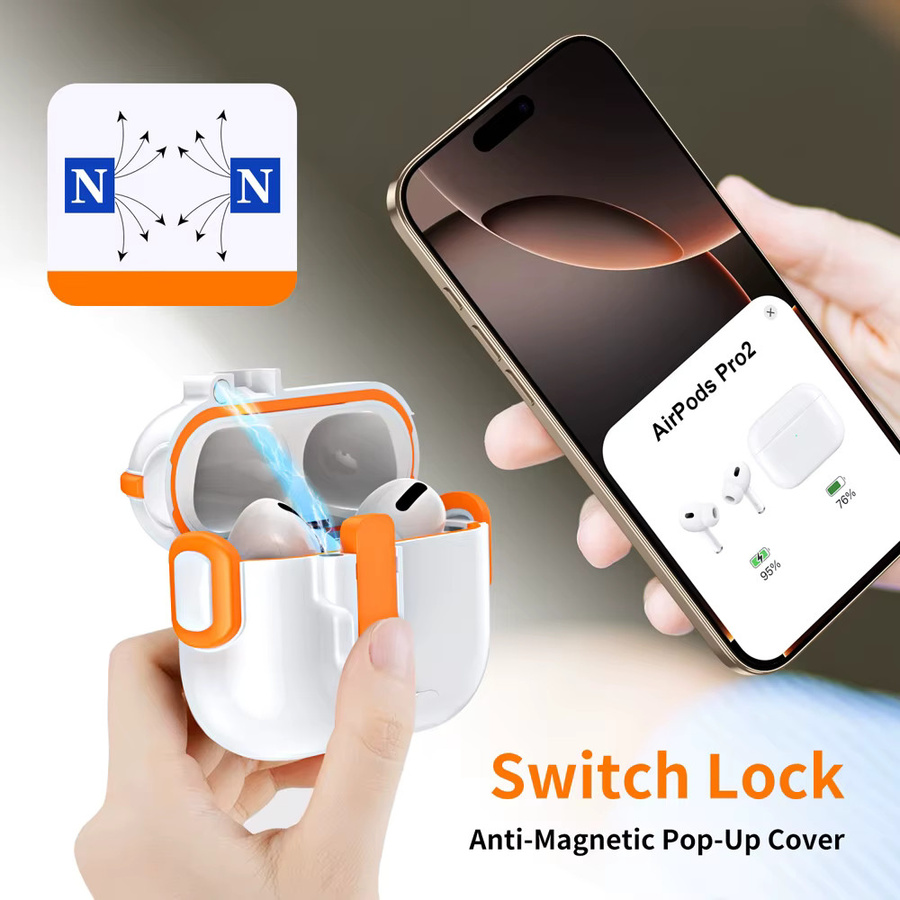XhaoR Kopfhörer-Abdeckung für AirPods 4, ACN-Schutzhülle mit Magnet, Sicherheitsschloss, Haken, Telefonhalter, Lanyard und Schlüsselanhänger - Bild 3