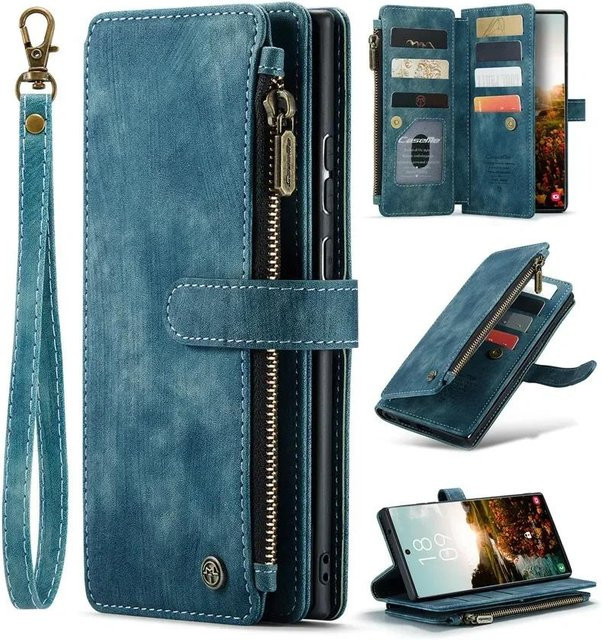 Leder Portemonnaie Handy Hülle mit Reißverschluss und Klappständer für Samsung Galaxy S26 Plus S25 Ultra S24 FE S23 S22 S21 S20 S21 FE in Rot, Schwarz, Blau oder Braun - Bild 1