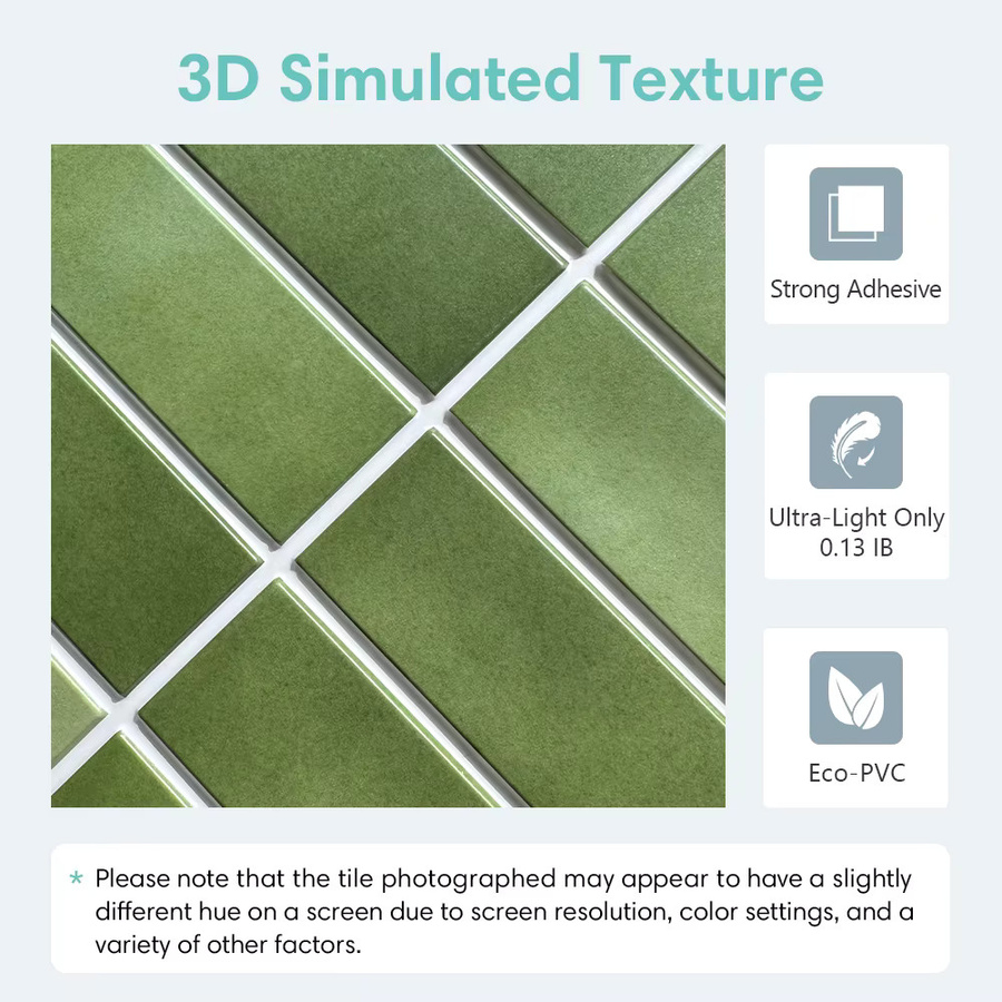 10 Stück COMMOMY 3D-Fliesenaufkleber in Blau und Grün, selbstklebende Wandpaneele im Fliesenlook, wasserdichte Wandaufkleber für die Küche - Bild 2