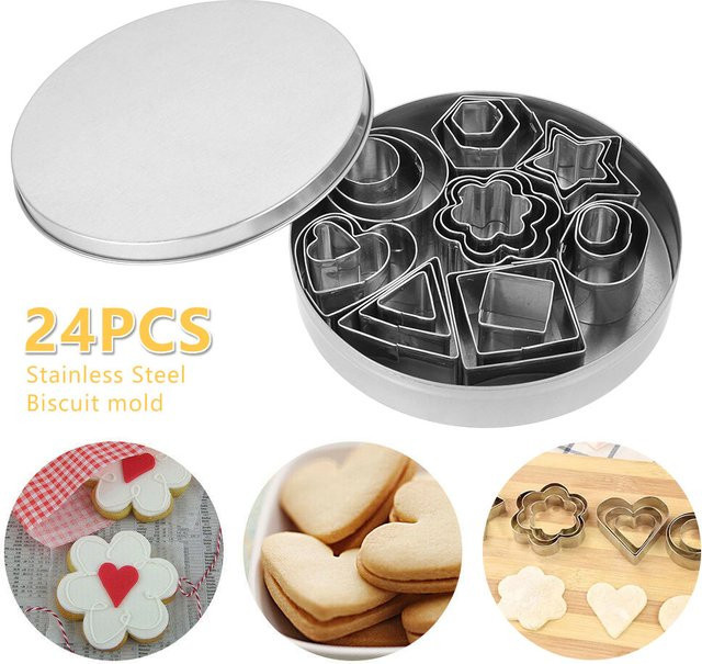 Willstar 24er Set Edelstahl Ausstechformen für Kekse und Desserts in Silber mit Formen wie Stern, Herz, Blume und Platz - Bild 1