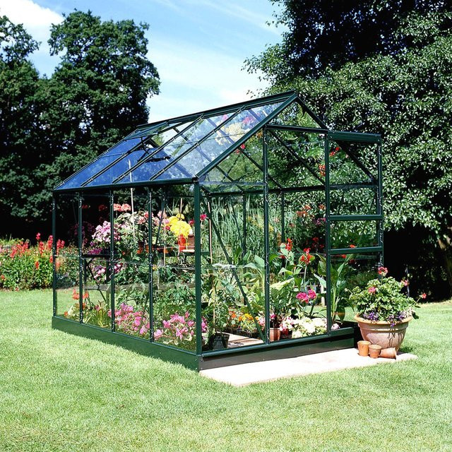 Halls Gewächshaus Popular 86 in Grün mit Glas, Aluminium-Rahmen und Fundamentrahmen, 5 m² - Bild 1