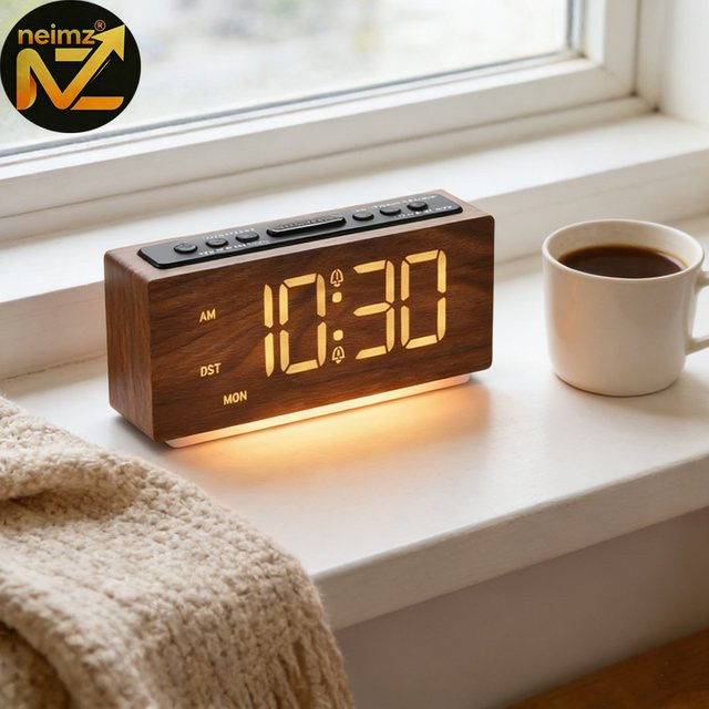 NEIMZ Digitaler LED-Holz-Wecker im minimalistischen Design mit einstellbarer Helligkeit und Schlummerfunktion - Bild 1