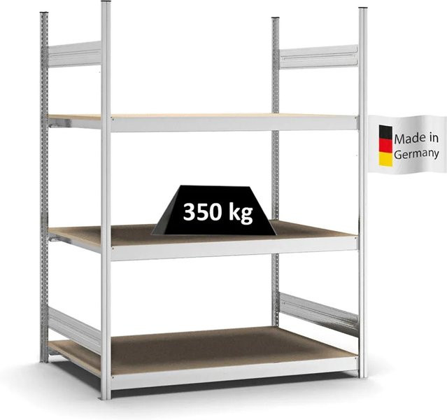 PROREGAL Weitspannregal Stecksystem T-Profil in Silber, verzinkt, mit 3 Ebenen Spanplatten-Fachböden, H x B x T: 200 x 150 x 80 cm - Bild 1