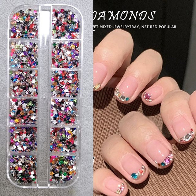MAFANAILS Nail Art Strasssteine, 3D Mini Flatback, Gold/Silber/Weiß, Glänzend - Bild 1