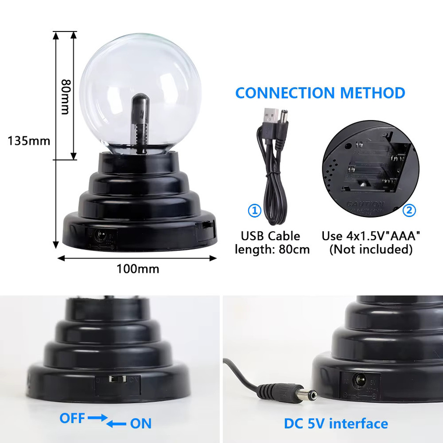 YNL Magische Kristall Plasma Ball Touch Lampe mit LED RGB Atmosphäre Nachtlicht in Schwarz und Transparent - Bild 6