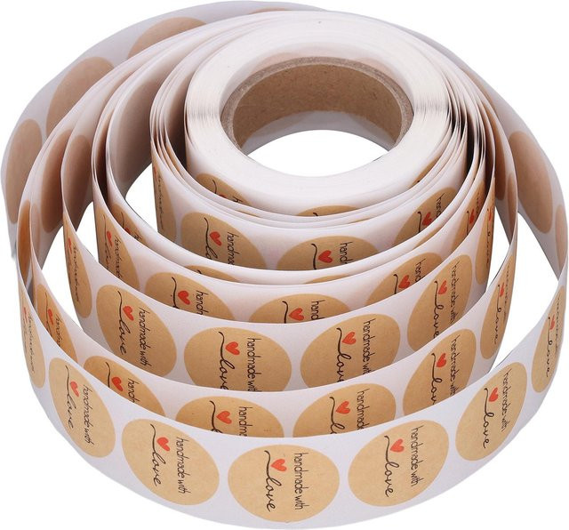 CosyHome Kraftpapier-Aufkleber Handmade with Love Design in Braun mit Herz-Motiv für Lebensmittel und Schreibwaren - Bild 1