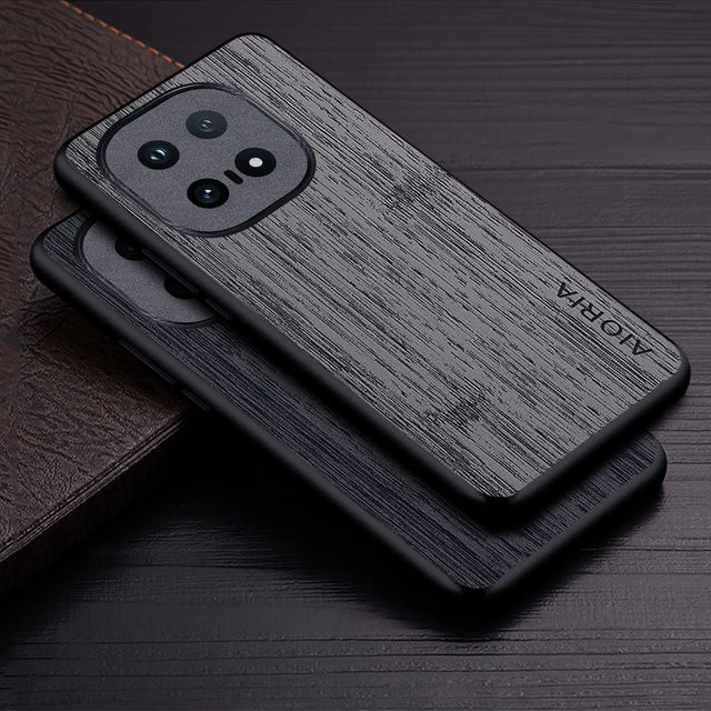 Luxus Handyhülle aus Leder mit Bambus-Holzmuster für vivo iQOO 15, iQOO Neo 10 und Z10 Turbo Pro in Braun und Grau - Bild 1