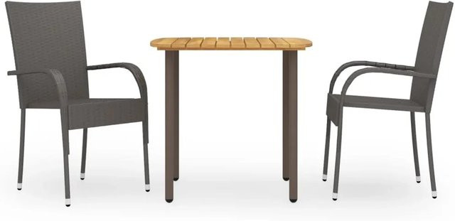 vidaXL 3-tlg Garten-Essgruppe aus Poly Rattan und Akazienholz in Braun - Bild 1