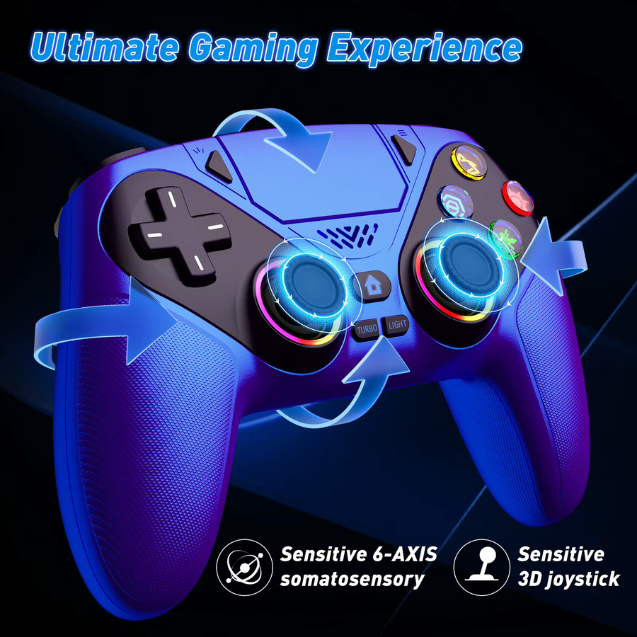 Bonacell Wireless-Controller mit RGB-Licht für PS5, PlayStation Pro, Slim und PC, Hall-Effekt-Gamepad in Grau mit Makro- und Turbo-Funktion ohne Drift-Effekt - Bild 5