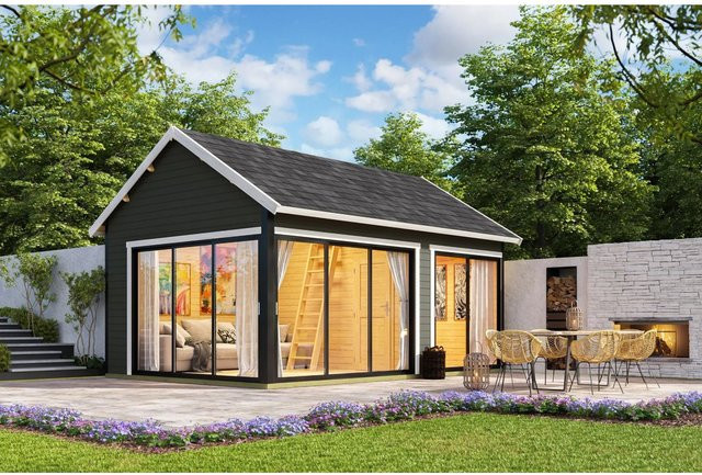Lasita Gartenhaus Murano Maja mit Satteldach in Carbongrau, B/H/T: 595 x 364,8 x 445,5 cm - Bild 1