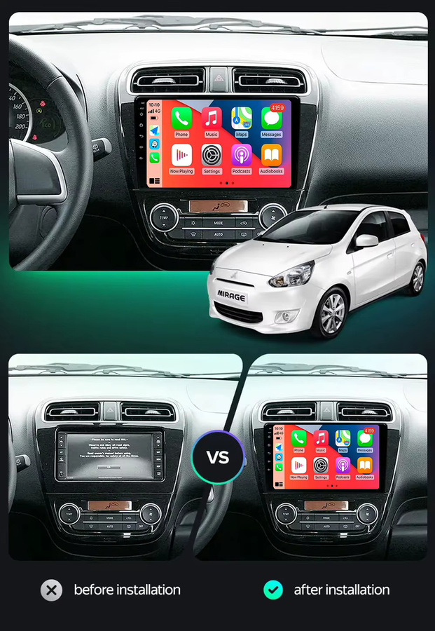 TIEYEZ Android 16 Autoradio mit 9 Zoll Display für Mitsubishi Mirage Attrage 2012-2019 und Space Star 2014, Navigation Stereo Multimedia Tuning Bildschirm, Schwarz - Bild 4