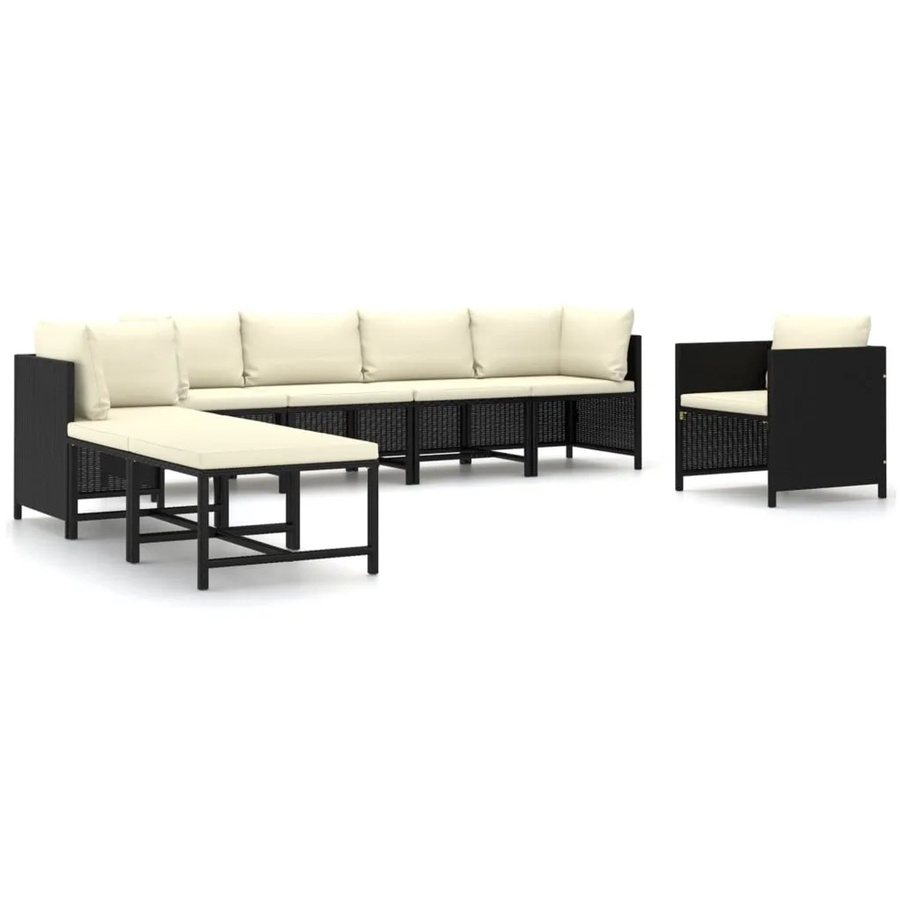 vidaXL 8-tlg Garten-Lounge-Set aus Poly Rattan in Schwarz mit Kissen und Ottoman, L-Form - Bild 2