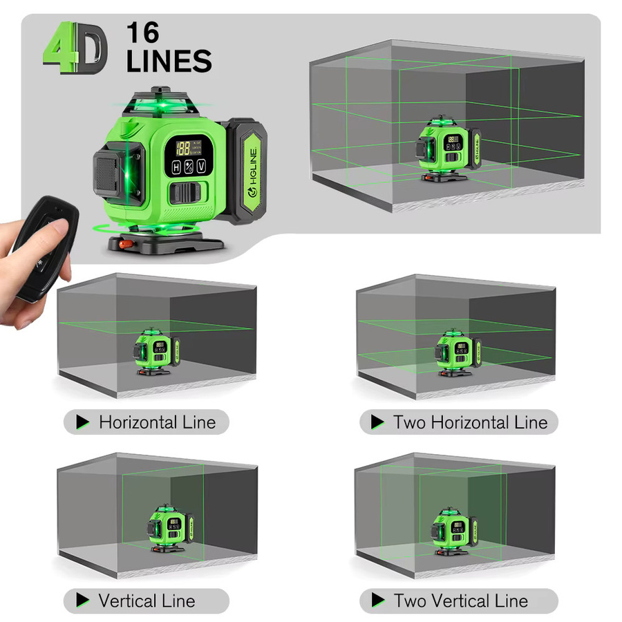 HGLINE 16-Linien Laser-Nivelliergerät mit 360 Grad horizontaler und vertikaler Ausrichtung, grüner Laser, inklusive 6000mAh Akku - Bild 2