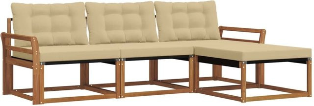 vidaXL Outdoor-Sofagarnitur 4-teilbig aus Akazienholz mit Kissen in Beige und Braun - Bild 1