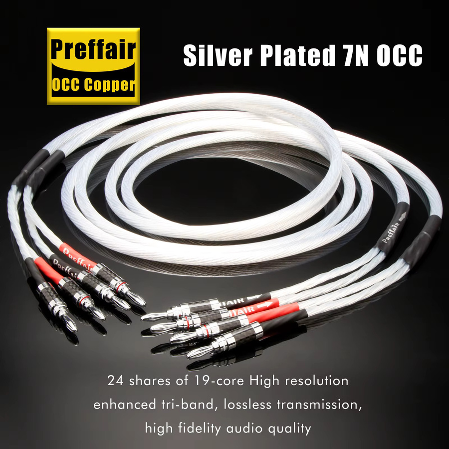 Preffair High-End 7N OCC Kupfer Versilbertes Audio-Einzeldraht-Lautsprecherkabel mit Rhodium-beschichtetem Stecker in Silber - Bild 5