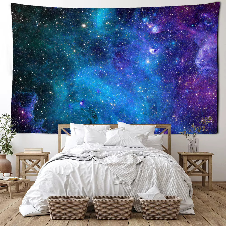 Blauer Wandteppich mit abstraktem Galaxie- und Sternenhimmel-Design als moderner Wandbehang für dein Wohnzimmer oder Schlafzimmer - Bild 2
