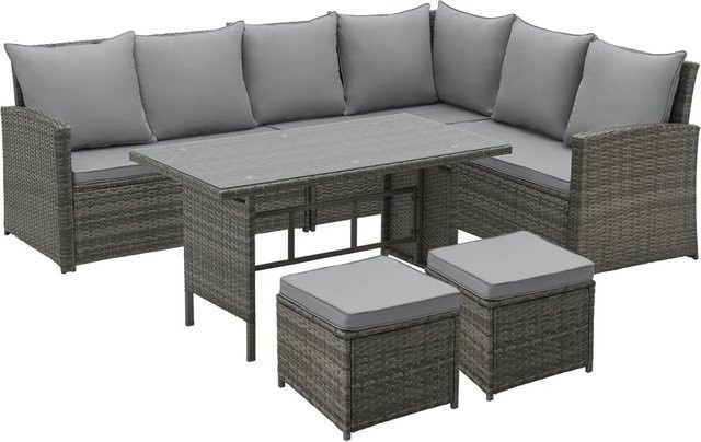 Svita Monroe Garten-Lounge Set aus Polyrattan in Grau mit Polsterung, Sofa, Couchtisch und Ottoman - Bild 1