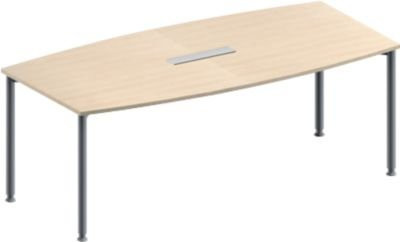 Schäfer Shop Genius Konferenztisch MODENA FLEX in Boot-Form mit 6-fach Tischanschlussfeld, 4-Fuß Rundrohr, Ahorn/weißaluminium RAL 9006, Breite: 200 cm, Höhe: 72-84 cm - Bild 1