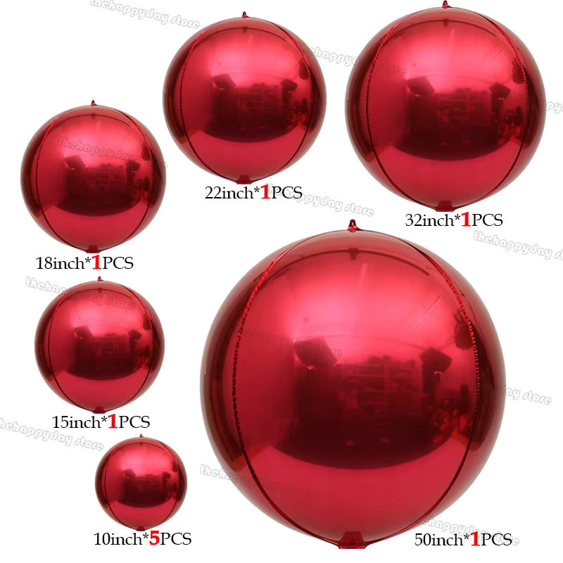 10 Stück MicroPlush 4D-Rundfolienballons in Rot und Gold aus Metall-Optik für Geburtstag, Hochzeit oder Valentinstag - Bild 4