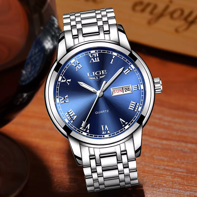 LIGE Armbanduhr Quarz, Edelstahl, Blau, Herren - Bild 3