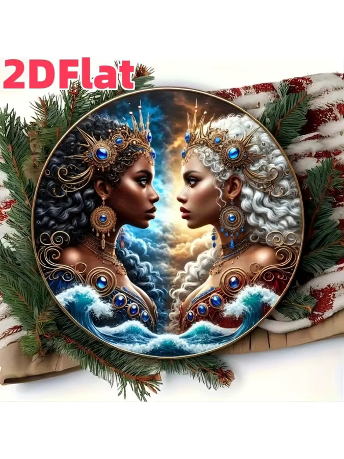 Runde Wanddekoration im Retro-Stil von HELLOYOUNG mit afrikanischen Göttinnen Yemaya und Oshun, mehrfarbig, Durchmesser: 20 cm - Bild 6