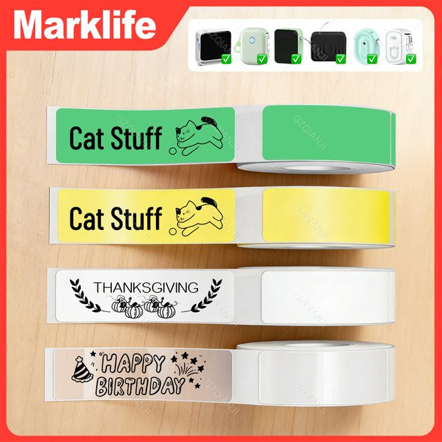 Marklife P15 Etikettenaufkleber-Papierrolle, thermisches selbstklebendes Klebebandpapier in Weiß und Transparent für Mini-Thermodrucker D30 P12 - Bild 1