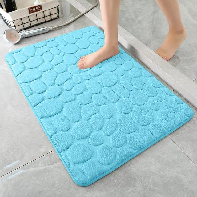 Rutschfeste Badezimmer-Fußmatte mit Klinkerpflasterprägung aus Memory-Schaum, Farbe: Himmelblau/Türkis, B/T: 60 x 40 cm - Bild 1