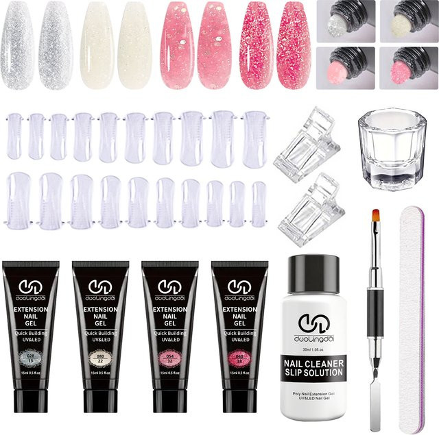 Duollingdai Poly Gel Nagel-Set Starter-Kit, Transparent & Glitzernd, Unisex - Bild 1