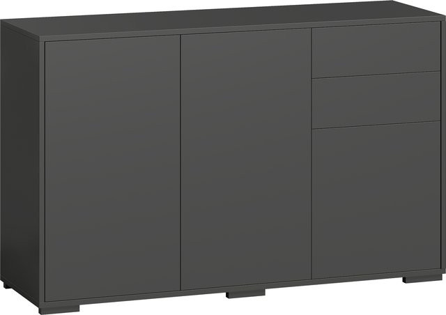 HOMCOM Sideboard Kommode in Schwarz mit 2 Schubladen und 3 Türen, moderner Aufbewahrungsschrank mit verstellbaren Ablagen, B/T/H: 117 x 36 x 74 cm - Bild 1
