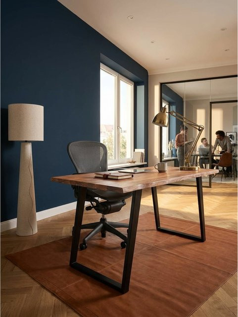 Schreibtisch aus Massivholz Akazie mit Baumkante und U-Gestell von KADIMA DESIGN, Braun, B/T/H: 120 x 60 x 76 cm - Bild 1