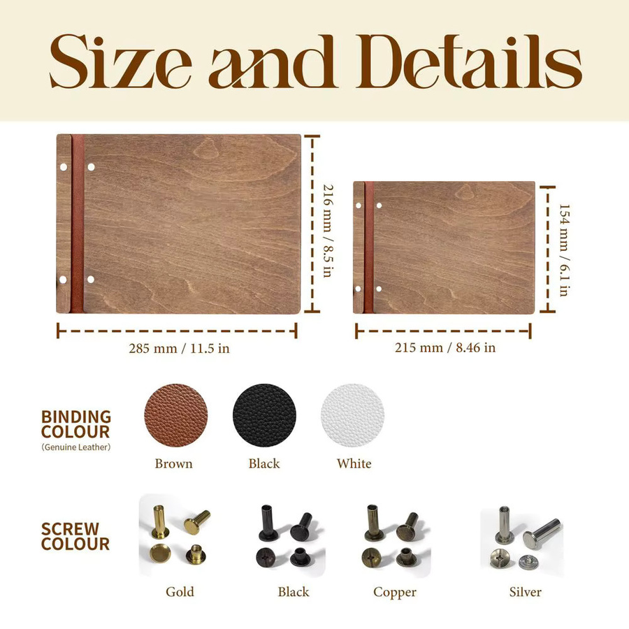 Personalisierbares Hochzeitsgästebuch aus Holz in Braun mit Hardcover als Signierbuch und Fotoalbum für Verlobung und Jubiläum - Bild 3