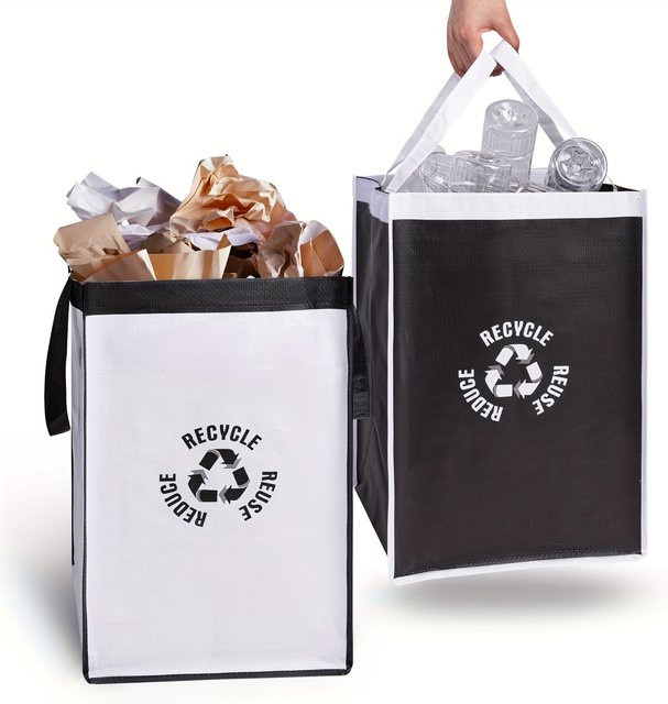 Untior 2er-Pack Recyclingbeutel mit Griff und Sortier-Organizer, wasserdicht, Weiß und Schwarz, Fassungsvermögen: 28,7 l - Bild 1