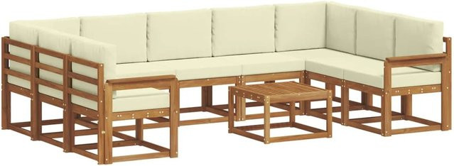 vidaXL 10-tlg. Outdoor-Sofagarnitur aus massivem Akazienholz mit Kissen in Natur und Creme - Bild 1